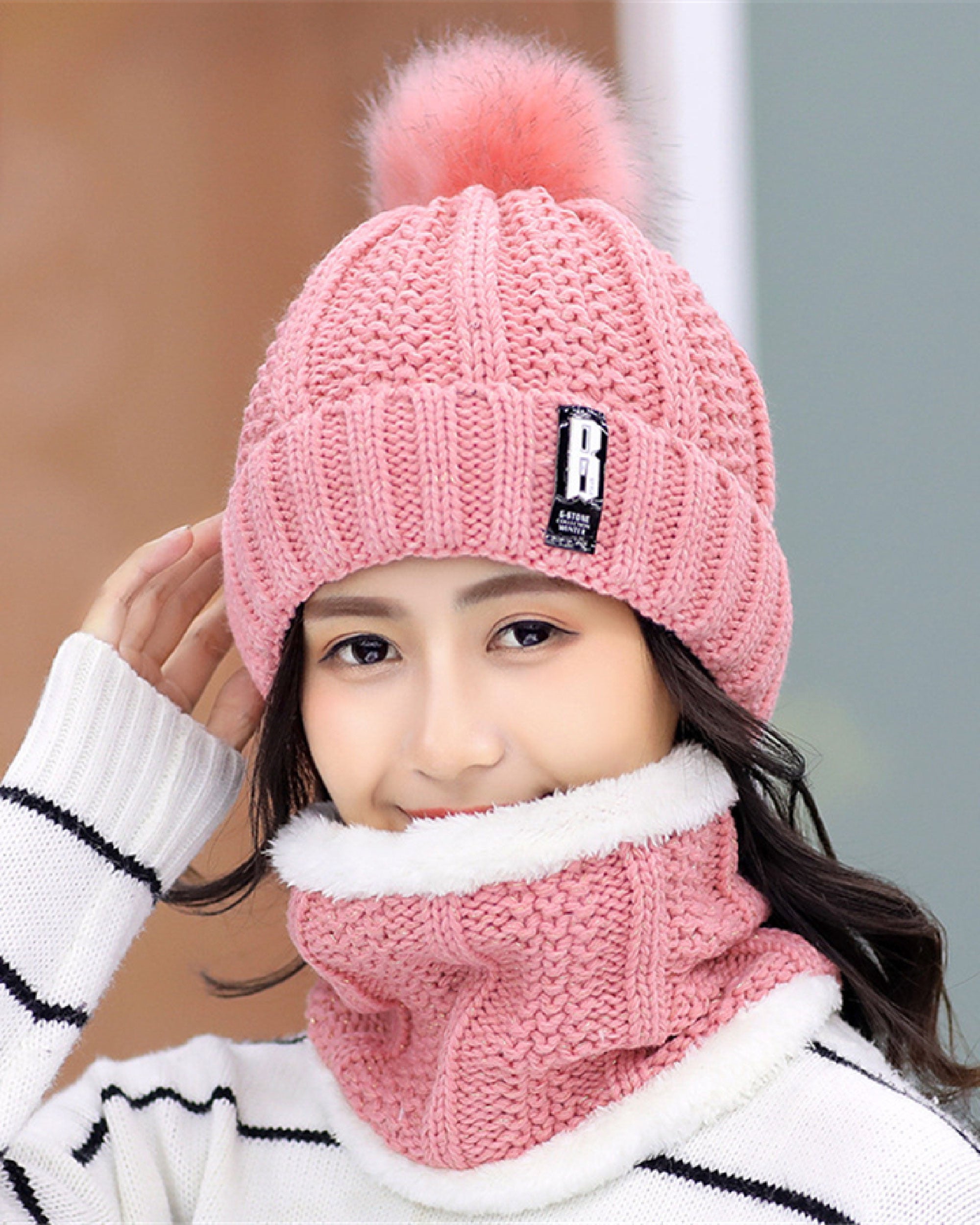 Hat and Scarf Set - Bond - Pink