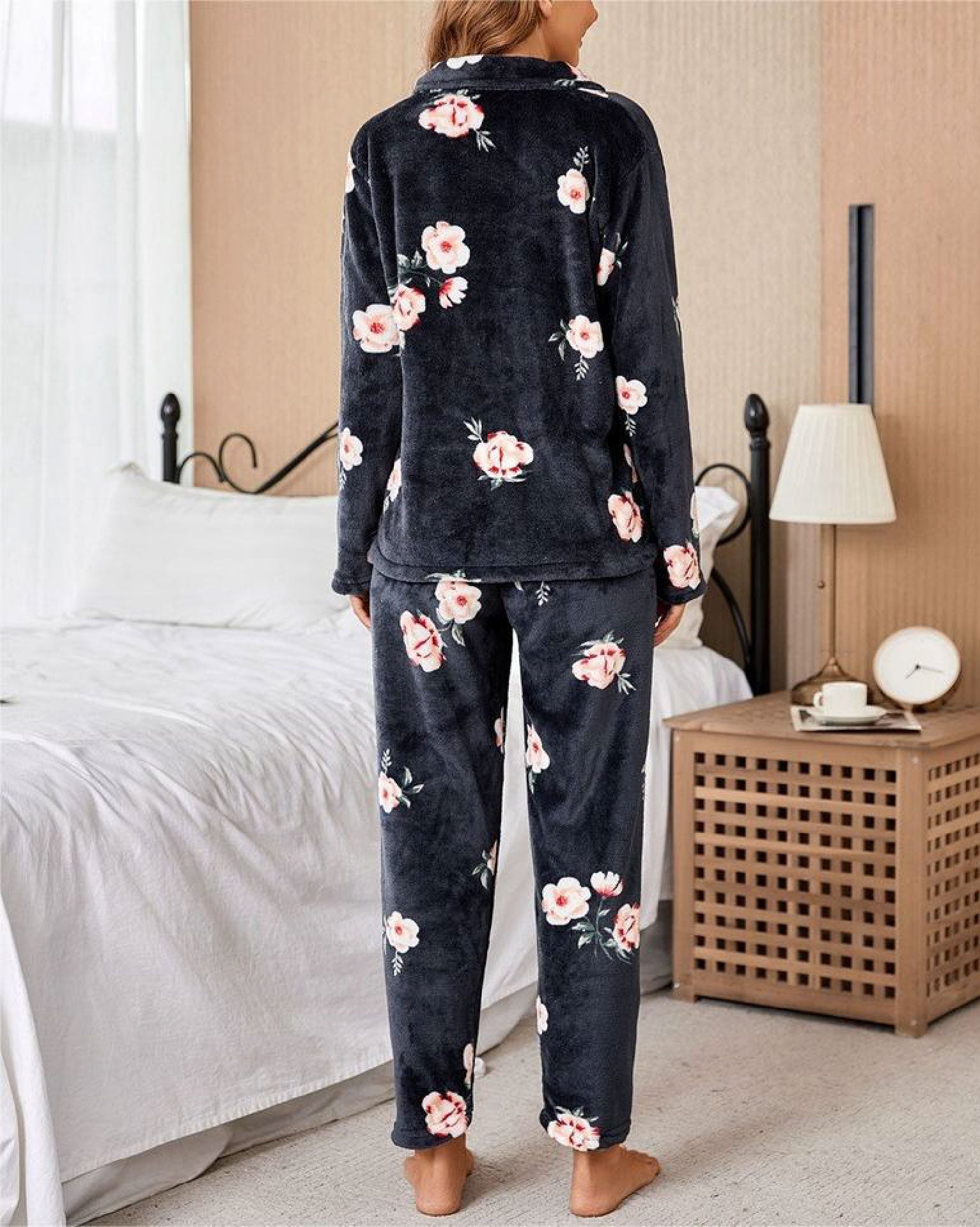 Pajamas - Flowers - Black - 2 pieces